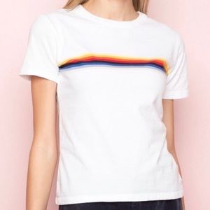brandy melville rainbow stripe white tee